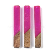 Resin & Wood Big Pendants, Rectangle Charms, Fuchsia, 51.5x7.5x3.5mm, Hole: 1.8mm(WOOD-F015-02F)