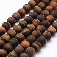 Frosted Natural Tiger Eye Beads Strands, Round, 12mm, Hole: 1.8mm, about 32pcs/strand, 15.5 inch(G-F364-18-12mm)
