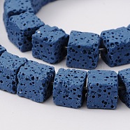 Natural Lava Rock Beads Strands, Cube, Dyed, Blue, 6.5x6.5x6.5mm, about 60pcs/strand, 15.60''(39.63cm)(G-L435-01-6mm-21)