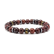 Buddhism Prayer Beads Stretch Bracelet, Natural Obsidian & Non-magnetic Synthetic Hematite & Wood Beads Energy Bracelet for Men Women, Inner Diameter: 2-1/4 inch(5.7cm)(BJEW-JB07124)