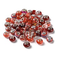 Resin European Beads, with Platinum Plated Brass Core, Rondelle, Dark Red, 13.5x9mm, Hole: 5mm(RESI-G080-01I)