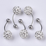 Stainless Steel Body Jewelry, Belly Rings, with Polymer Clay Rhinestones, Round Ball Curved Barbell Navel Rings, Crystal, 25~29.5x10mm, Bar Length: 1/2"(12mm), Pin: 17 Gauge(1.2mm), PP11(1.7~1.8mm)(AJEW-T007-01K)