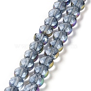 Electroplate Transparent Glass Beads Strands, Rainbow Plated Edge Beads , Faceted Flat Round, Light Steel Blue, 5.5~6x6~7x3.5~4.5mm, Hole: 1~1.2mm, about 100pcs/strand, 20.79''(52.8cm)(EGLA-Z001-02C)