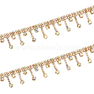 2Yards Tassel Rhinestone Cup Chains, Golden Iron Strass Chains, for Jewelry Garnet Making, with Card Paper, Crystal AB, 22x4mm(CH-BC0001-05)