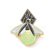 Moth Enamel Pin, Light Gold Alloy Brooch for Backpack Clothes, Flat Round Pattern, 30.5x24.5x1.5mm, Pin: 0.6mm(JEWB-P015-J07)