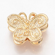 Brass Beads, Nickel Free, Real 18K Gold Plated, Butterfly, 11x13.5x5mm, Hole: 1.5mm(X-KK-Q735-124G)