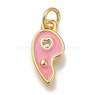 Rack Plating Brass Micro Pave Cubic Zirconia Pendants, with Enamel, Cadmium Free & Lead Free, Long-Lasting Plated, Real 18K Gold Plated, Heart, Hot Pink, 15x7x2mm, Hole: 3mm(KK-I720-71G-02A)