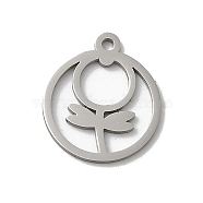 201 Stainless Steel Pendants, Stainless Steel Color, Laser Cut, Flat Round Charm, Flower, 15.5x13x1mm, Hole: 1mm(STAS-E206-03P-01)