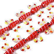 Autumn Theme Handmade Lampwork Beads Strands, Dragonfly, Red, 25~27x35~37x7~9mm, Hole: 1.2mm, about 20pcs/strand, 18.50~19.69 inch(47~50cm)(LAMP-Q031-017E)