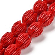 Synthetic Coral Dyed Carved Beads Strands, Flower, Red, 12x10mm, Hole: 1.5mm, about 22pcs/strand, 10.04''~10.63''(25.5~27cm)(CORA-P004-01B)