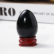 Easter Raw Natural Obsidian Egg Display Decorations, Wood Base Reiki Stones Statues for Home Office Decorations, 40x25mm(PW-WG89517-04)