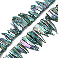 Electroplated Natural Freshwater Shell Beads, Teardrop, AB Color, Medium Aquamarine, 14~34x4~11x2~7mm, Hole: 1mm, about 57~78pcs/strand, 14.37 inch~15.35 inch(36.5~39cm)(SHEL-N026-197C)