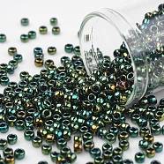 TOHO Round Seed Beads, Japanese Seed Beads, (507) Green Iris Higher Metallic, 8/0, 3mm, Hole: 1mm, about 222pcs/10g(X-SEED-TR08-0507)