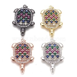 Brass Micro Pave Cubic Zirconia Links, Tortoise, Colorful, Mixed Color, 28x18x3mm, Hole: 1mm(ZIRC-L076-012)