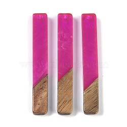 Resin & Wood Big Pendants, Rectangle Charms, Fuchsia, 51.5x7.5x3.5mm, Hole: 1.8mm(WOOD-F015-02F)