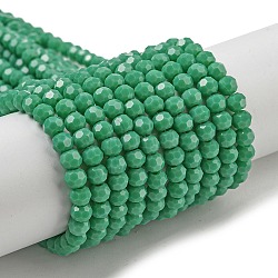 Opaque Glass Beads Stands, Faceted(32 Facets), Round, Green, 4mm, Hole: 0.7mm, about 94~93pcs/strand, 14.17''~14.37''(36~36.5cm)(EGLA-A035-P4mm-D13)