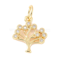 Brass Micro Pave Clear Cubic Zirconia Pendant, with Jump Ring, Long-Lasting Plated, Cadmium Free & Lead Free, Tree, Real 18K Gold Plated, 13x11x2mm, Jump Ring: 5x0.9mm, 3mm Inner Diameter(KK-B055-01G)