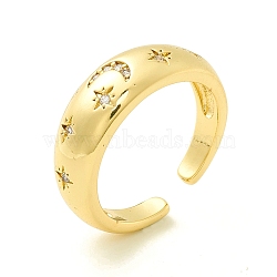 Clear Cubic Zirconia Moon and Star Open Cuff Ring for Women, Cadmium Free & Lead Free, Real 18K Gold Plated, US Size 6 1/2(16.9mm)(ZIRC-P096-03G)