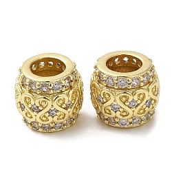 Rack Plating Brass Micro Pave Cubic Zirconia European Beads, Large Hole Beads, Long-Lasting Plated, Lead Free & Cadmium Free, Barrel, Real 18K Gold Plated, 9.5x8.5mm, Hole: 4.6mm(KK-K377-11G)
