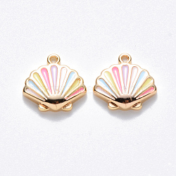 Brass Enamel Charms, Nickel Free, Scallop Shape, Real 18K Gold Plated, Colorful, 10x10.5x2.5mm, Hole: 0.8mm(KK-T049-049G-01-NF)