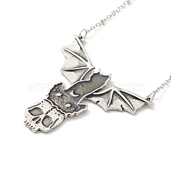 Alloy Skull with Bat Pendant Necklace, Halloween Theme Jewelry for Men Women, Antique Silver & Platinum, 20.08 inch(51cm)(NJEW-G056-02AS)