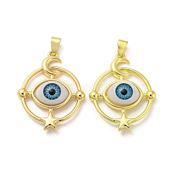Real 18K Gold Plated Brass Pendants, Acrylic Evil Eye Charms, Eye, 34x27x6.5mm, Hole: 6x3.5mm(KK-L209-001G-09)