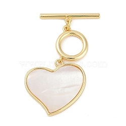 Brass Shell Toggle Clasps, Heart, Real 18K Gold Plated, Heart: 35mm long, Pendant: 21.5x22x2mm, Hole: 1.2mm, Bar: 22x4x2mm, Hole: 1.2mm(KK-K391-12G)