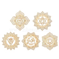 50Pcs 5 Styles Undyed Wood Connector Charms Set, Laser Cut, Chakra Flower Hollow Links, Lemon Chiffon, 103~104x1.8mm, Hole: 2.5~3mm, 10pcs/style(WOOD-CJ0001-74)