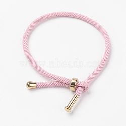Cotton Twisted Cord Bracelet Making, with Stainless Steel Findings, Golden, Pink, 9 inch~9-7/8 inch(23~25cm), 3mm(MAK-L012-05)