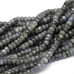 Natural Labradorite Rondelle Bead Strands, Faceted, 8x4~5mm, Hole: 1mm, about 89pcs/strand, 16 inch(G-O095-05-C)