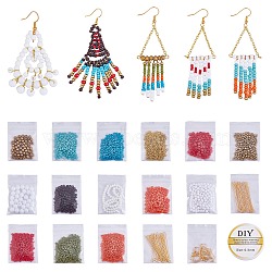 DIY Tassel Big Dangle Earring Making Kit, Including Iron Cable Chains, Plastic & Glass & Acrylic & Glass Seed Round Beads, Brass Earring Hooks, Copper Jewelry Wire, Mixed Color(DIY-SZ0009-19)