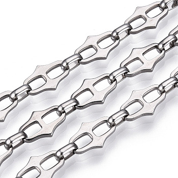 661 Stainless Steel Oval Link Chain, Unwelded, with Spool, Stainless Steel Color, 13.5x8.5x1.5mm, 6.5x4.5x2mm, about 32.81 Feet(10m)/Roll