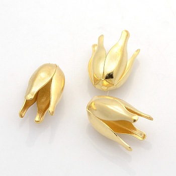 4-Petal Iron Flower Bead Caps, Golden, 13x7x7mm, Hole: 1mm