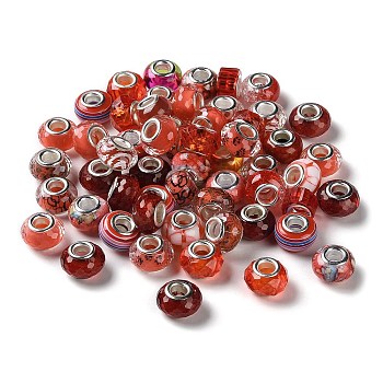 Resin European Beads, with Platinum Plated Brass Core, Rondelle, Dark Red, 13.5x9mm, Hole: 5mm