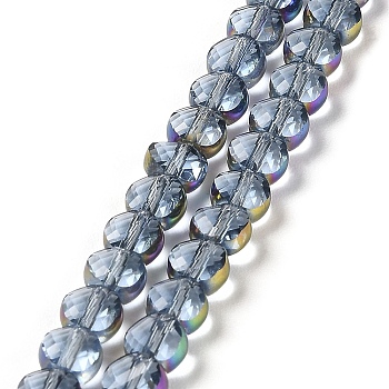 Electroplate Transparent Glass Beads Strands, Rainbow Plated Edge Beads , Faceted Flat Round, Light Steel Blue, 5.5~6x6~7x3.5~4.5mm, Hole: 1~1.2mm, about 100pcs/strand, 20.79''(52.8cm)