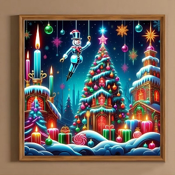 Christmas Series DIY Diamond Painting Kit, Including Resin Rhinestones Bag, Diamond Sticky Pen, Tray Plate, Glue Clay and Canvas, Christmas Tree, 15.75x15.75x0.01 inch(400x400x0.2mm), Resin Rhinestones: 22 bags