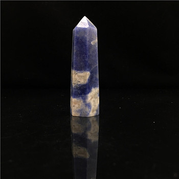 Point Tower Natural Sodalite Home Display Decoration, Healing Stone Wands, for Reiki Chakra Meditation Therapy Decos, Hexagon Prism, 50~60mm