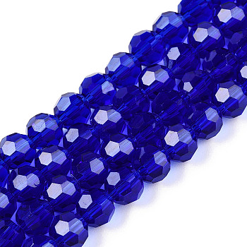 Transparent Glass Beads, Faceted(32 Facets), Round, Dark Blue, 6mm, Hole: 1mm, about 98pcs/strand, 20.47 inch(52cm)