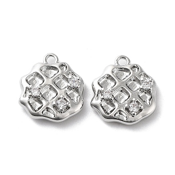 Rack Plating Brass Micro Pave Cubic Zirconia Pendants, Waffle Charm, Real Platinum Plated, 13.5x11.5x3mm, Hole: 1.4mm