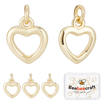 16Pcs Brass Heart Charms, with Jump Rings, Long-Lasting Plated, Real 18K Gold Plated, 10.5x9x1.5mm, Hole: 2.7mm