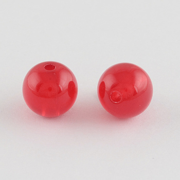 Imitation Jelly Acrylic Beads, Round, Red, 10mm, Hole: 2mm, about 850pcs/500g