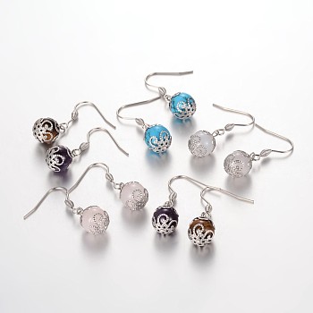Round Gemstone Dangle Earrings, with Stainless Steel Findings, Natural & Synthetic Mixed Stone, 30mm, Pin: 0.8mm