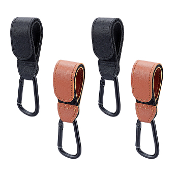 AHADEMAKER 4 Sets 2 Colors PU Leather Stroller Hooks, with Iron Spring Gate Ring, Mixed Color, Hook: 155x31x6mm, Clasp: 66x37x6mm, 2 sets/color