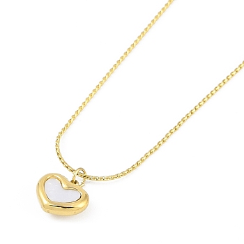 Ion Plating(IP) 304 Stainless Steel Pave Shell Heart Pendant Necklaces for Women, Golden, 17.72 inch(45cm)