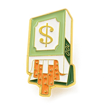 Cigarette Case & Dollar Enamel Pins, Golden Alloy Badge for Backpack Clothes, Dark Sea Green, 32x17x1mm