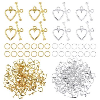 DIY Jewelry Making Findings, Including 100 Sets 2 Colors Tibetan Style Alloy Toggles Clasps & 200Pcs 2 Colors ron Open Jump Rings, Golden & Silver, 6x0.7mm, Inner Diameter: 4.6mm