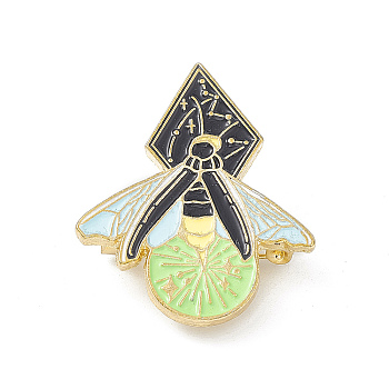 Moth Enamel Pin, Light Gold Alloy Brooch for Backpack Clothes, Flat Round Pattern, 30.5x24.5x1.5mm, Pin: 0.6mm