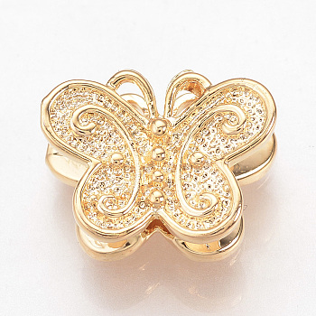 Brass Beads, Nickel Free, Real 18K Gold Plated, Butterfly, 11x13.5x5mm, Hole: 1.5mm