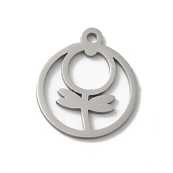 201 Stainless Steel Pendants, Stainless Steel Color, Laser Cut, Flat Round Charm, Flower, 15.5x13x1mm, Hole: 1mm