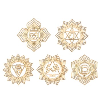 50Pcs 5 Styles Undyed Wood Connector Charms Set, Laser Cut, Chakra Flower Hollow Links, Lemon Chiffon, 103~104x1.8mm, Hole: 2.5~3mm, 10pcs/style